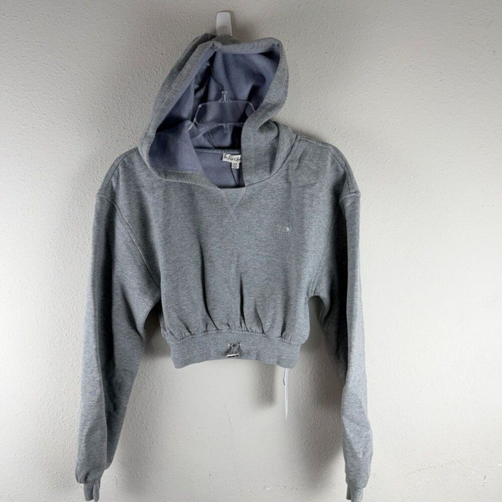 For Love & Lemons Josie Cropped Hoodie Sweatshirt Size XXS Heather Grey Cinch